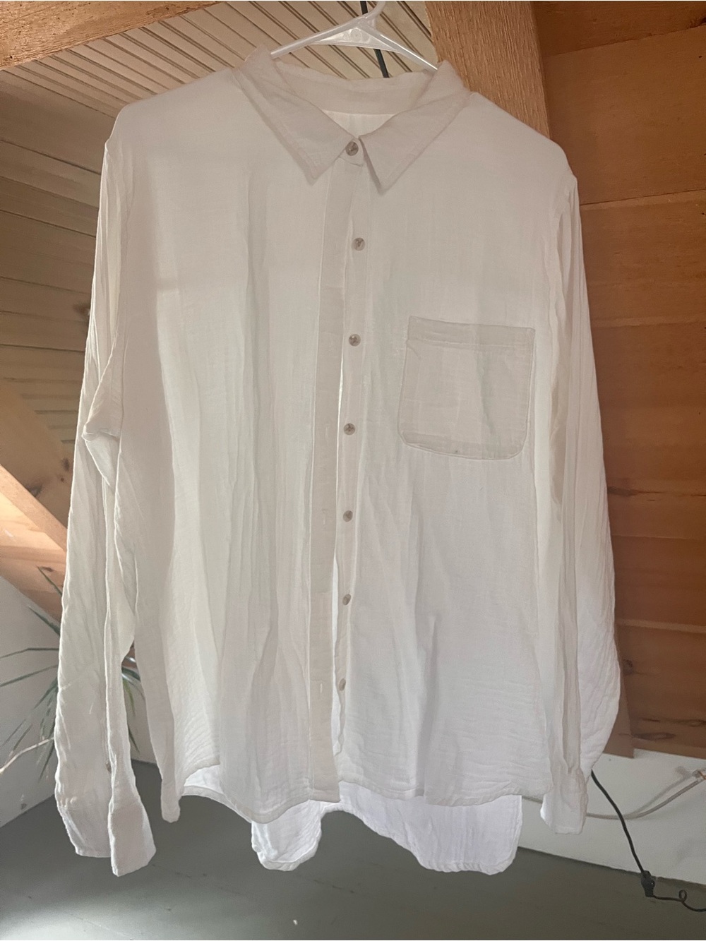 White Long-Sleeve Gauze Button-Down Shirt - 100% Cotton